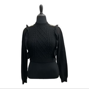 Black Cropped Cable Knit Chain Sweater